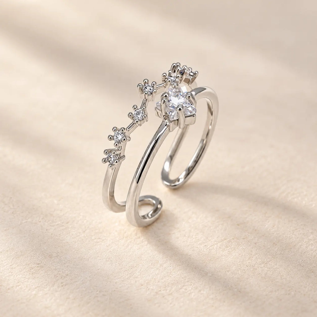 Anillo Estelar de plata de ley 925 con baño de rodio, fotografía de producto