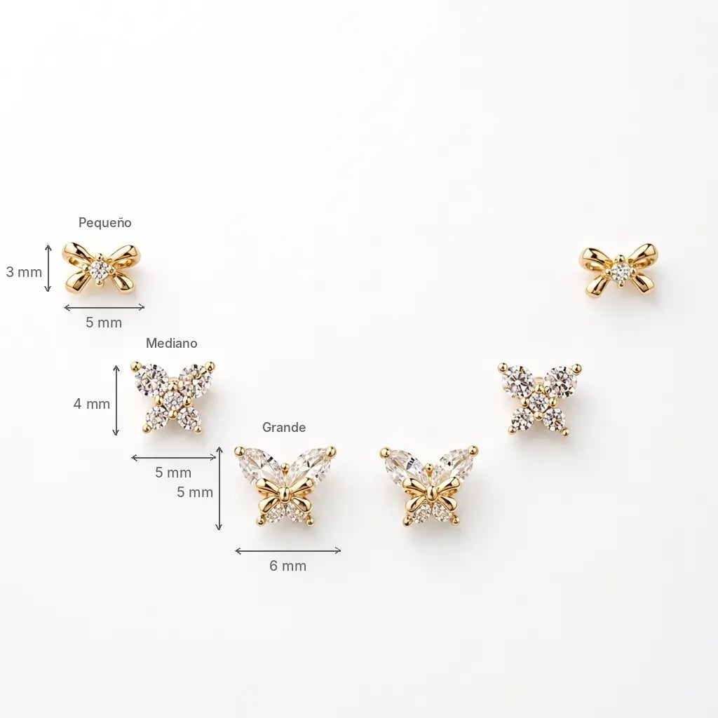Esquema de medidas en milímetros de los pendientes MARIPOSA LUZ